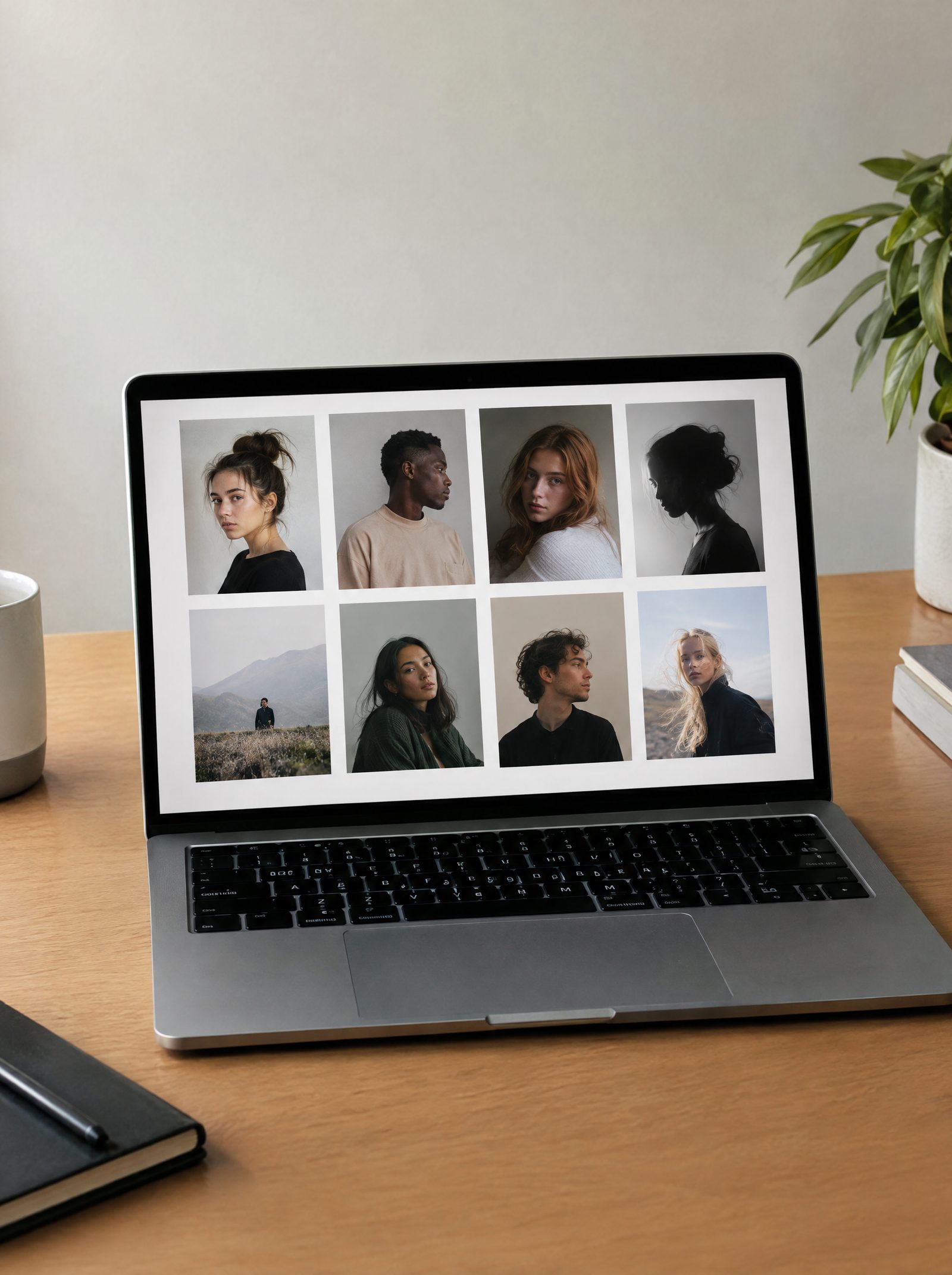 Ноутбук с сайтом-портфолио фотографа в виде сетки фотографий